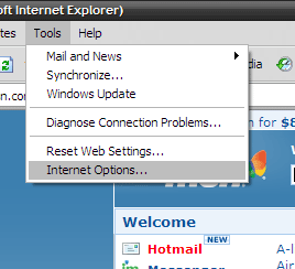 IE6 Menu Selection Screenshot