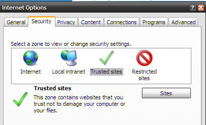 Internet Options Security Tab Screenshot